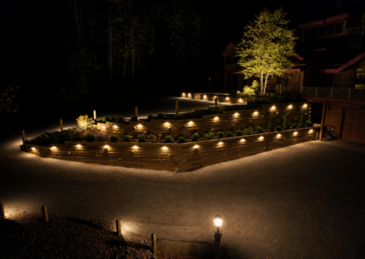 Night view of stunning wooden retaining wall